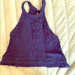 Navy blue fringe crop